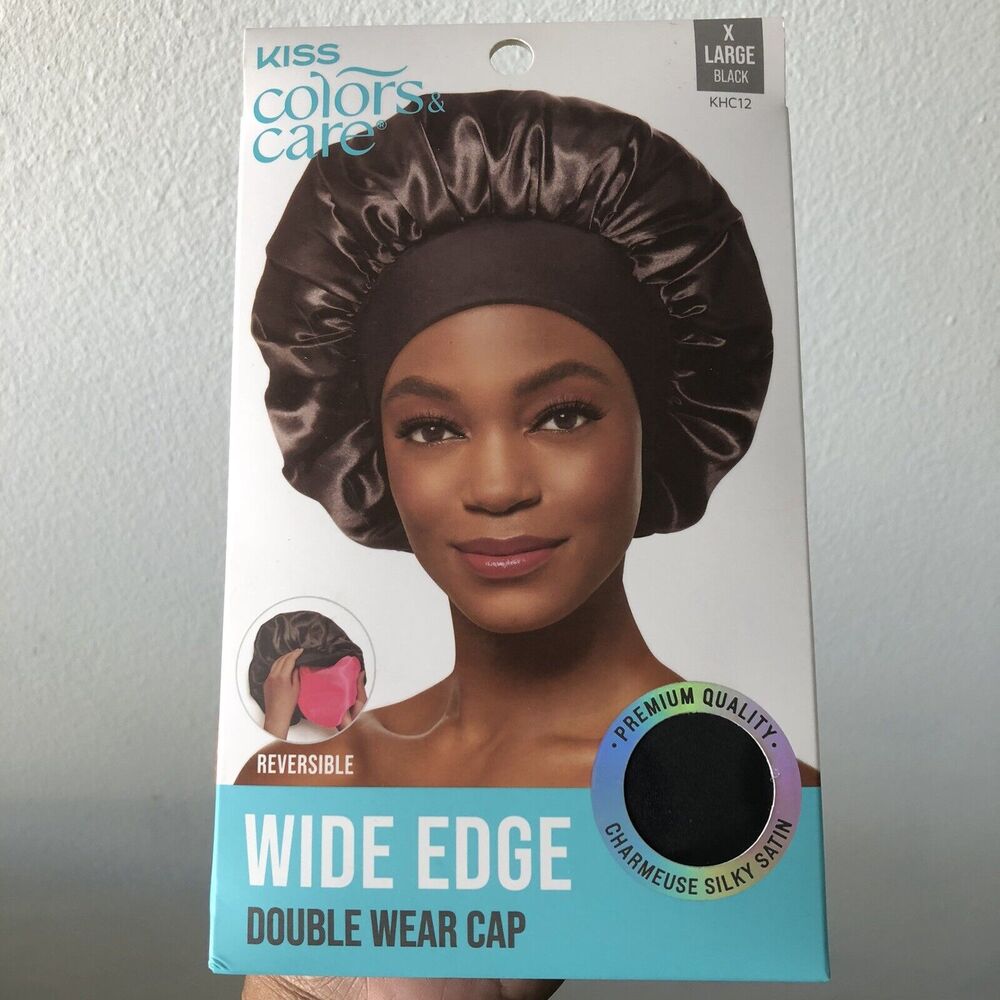 Kiss Satin Cap XL Double Wear Wide Edge Hair Bonnet Protection Sleep Overnight